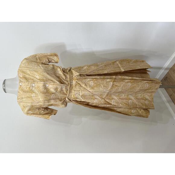 Vintage Yellow Paisley Button Front Dress with Pleated Skirt Set - Picture 2 of 13